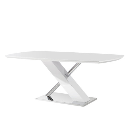 Dining table in a shiny combination of white and chrome (#1640)