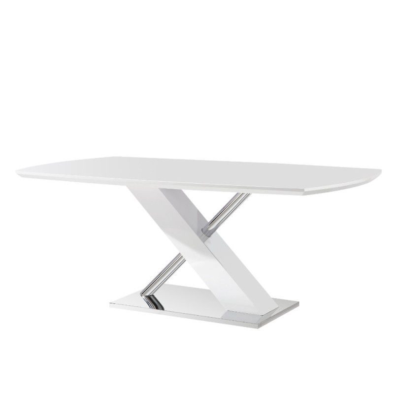 Dining table in a shiny combination of white and chrome (#1640)