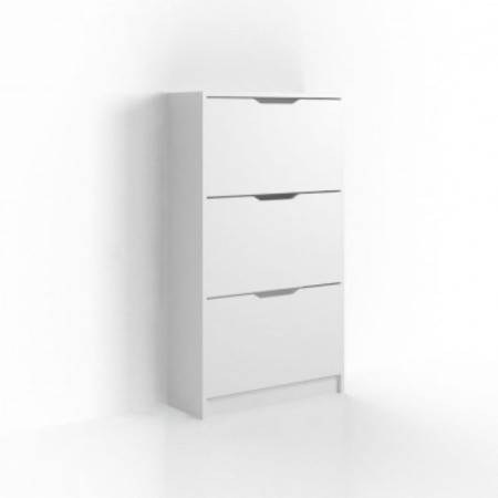 All white shoe rack with three drawers for shoe storage (#1749)