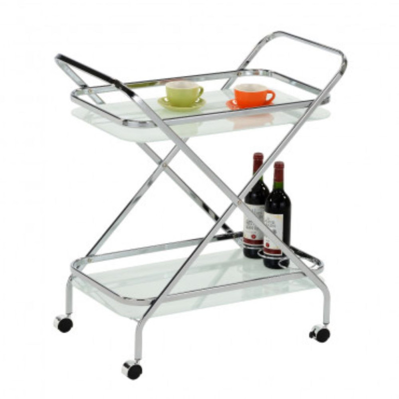 Practical wheeled serving cart with a chromed steel frame (#2045)