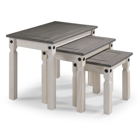 Trio of space-saving stackable coffee tables in rustic style (#2184)