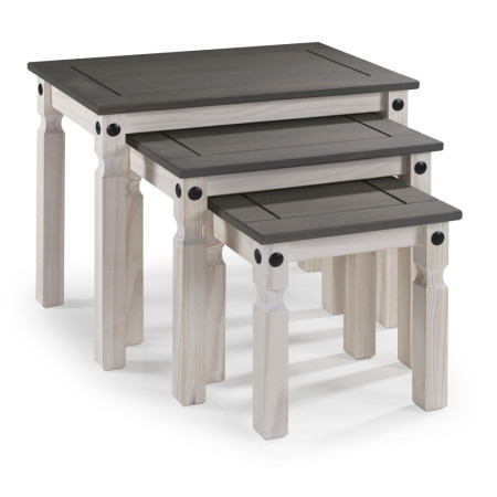 Trio of space-saving stackable coffee tables in rustic style (#2184)