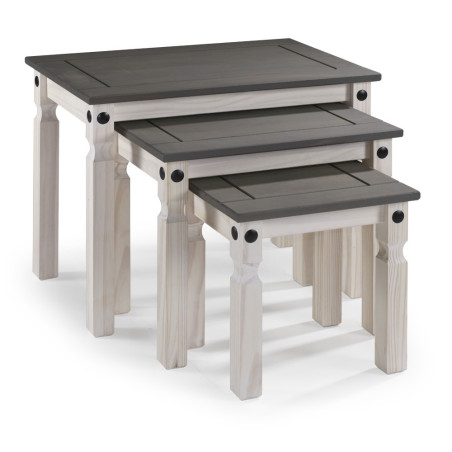 Trio of space-saving stackable coffee tables in rustic style (#2184)