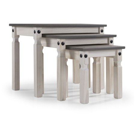 Trio of space-saving stackable coffee tables in rustic style (#2184)