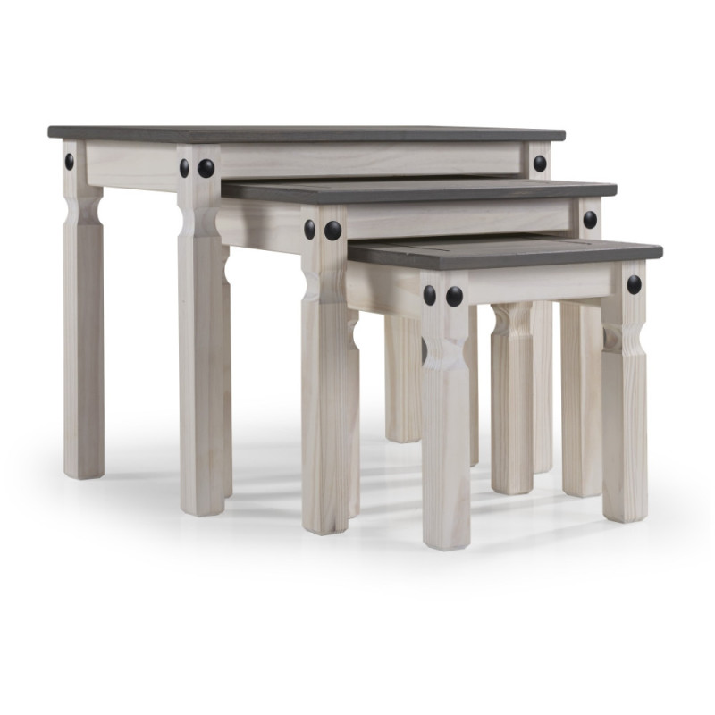 Trio of space-saving stackable coffee tables in rustic style (#2184)
