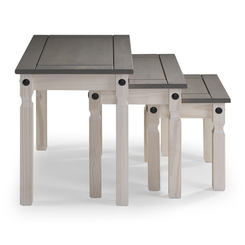 Trio of space-saving stackable coffee tables in rustic style (#2184)