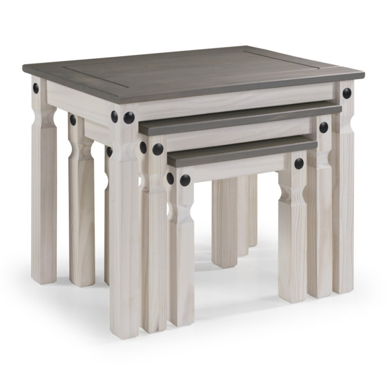 Trio of space-saving stackable coffee tables in rustic style (#2184)