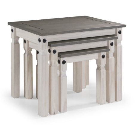 Trio of space-saving stackable coffee tables in rustic style (#2184)