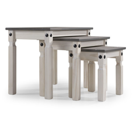 Trio of space-saving stackable coffee tables in rustic style (#2184)