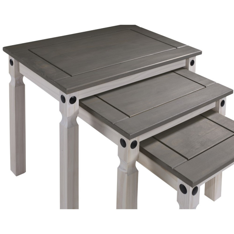 Trio of space-saving stackable coffee tables in rustic style (#2184)