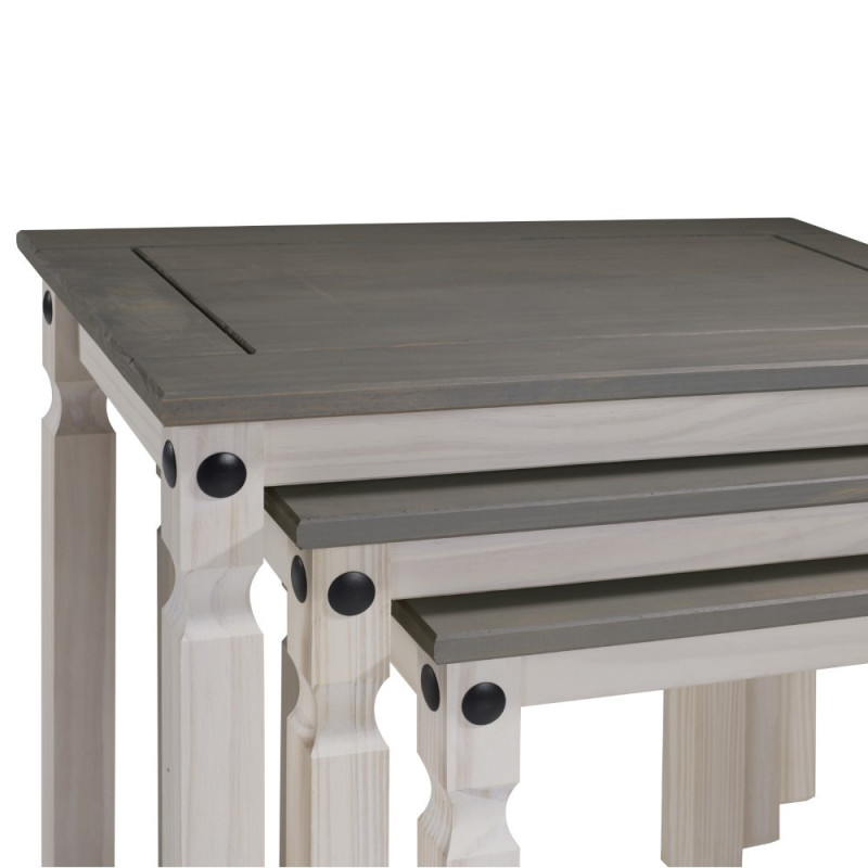 Trio of space-saving stackable coffee tables in rustic style (#2184)