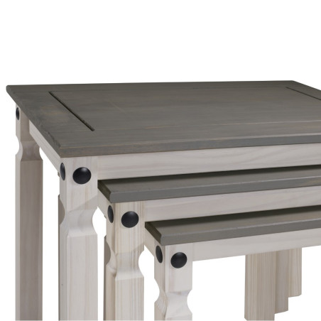 Trio of space-saving stackable coffee tables in rustic style (#2184)