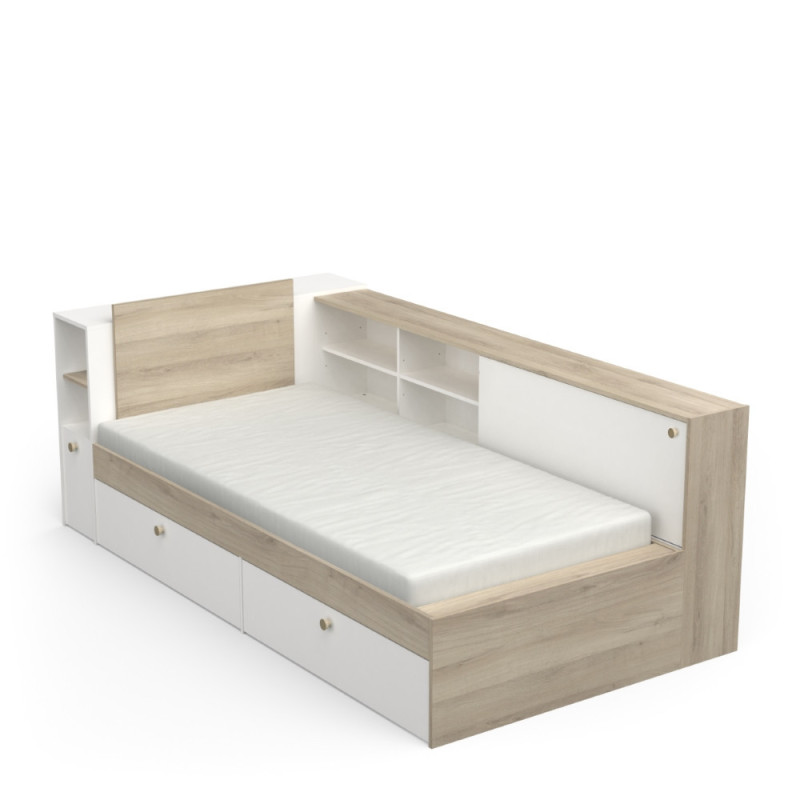 A practical bed with two drawers and several shelves (#3411)