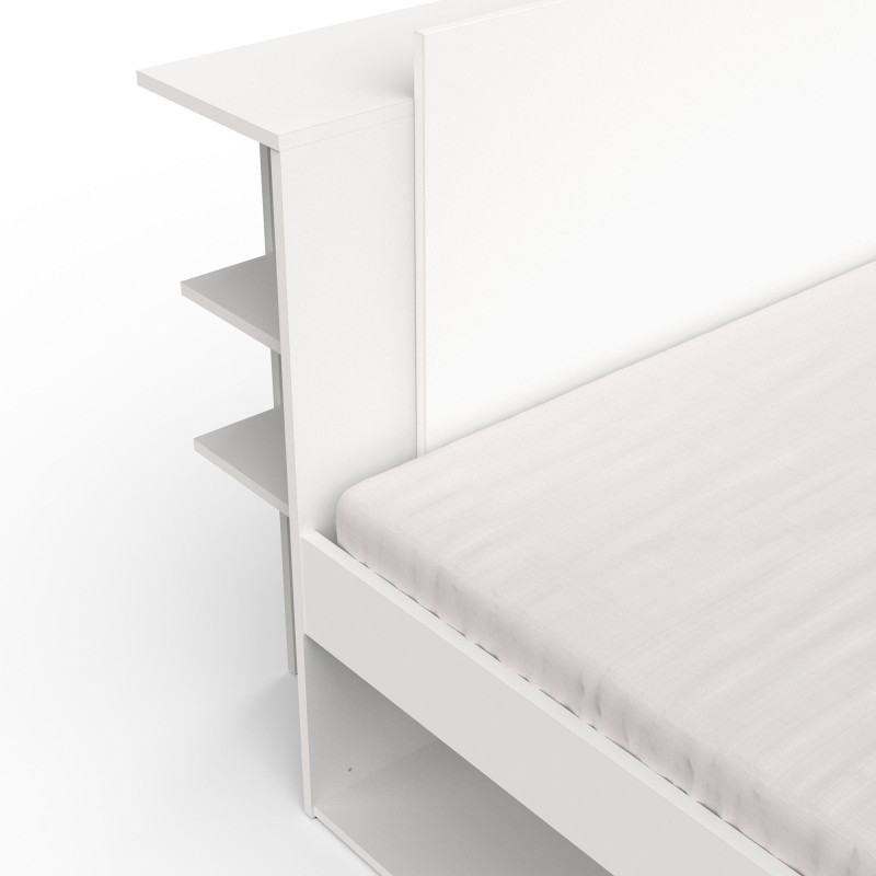 Large modern bed with two drawers and two shelves (#3413)