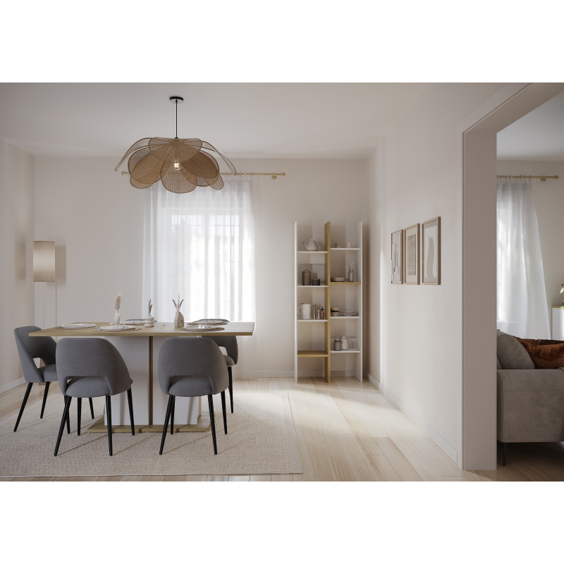 Augsts kubs skapītis ar 8 plaukti baltā un brūnā krāsā (#3481)