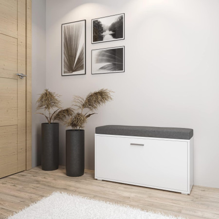 Shoe cabinet with one tilting drawer and upholstered top (#3521)