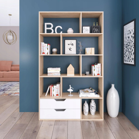 Cube cabinet with two drawers and asymmetrical shelves (#3524)