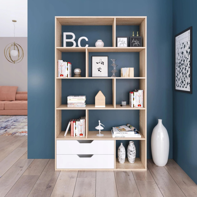 Cube cabinet with two drawers and asymmetrical shelves (#3524)