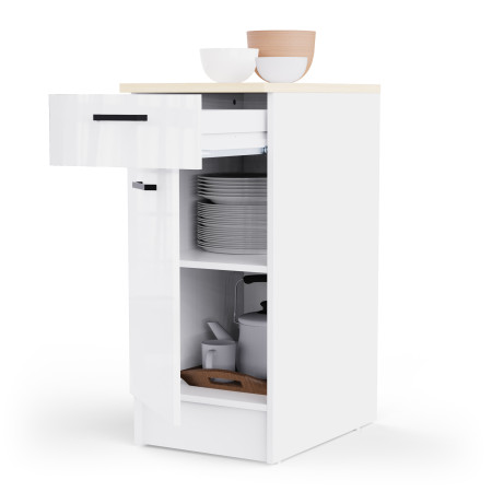 Kitchen unit in white color with glossy fronts (#3672)