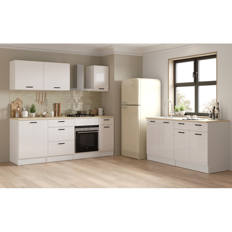 Kitchen unit in white color with glossy fronts (#3672)