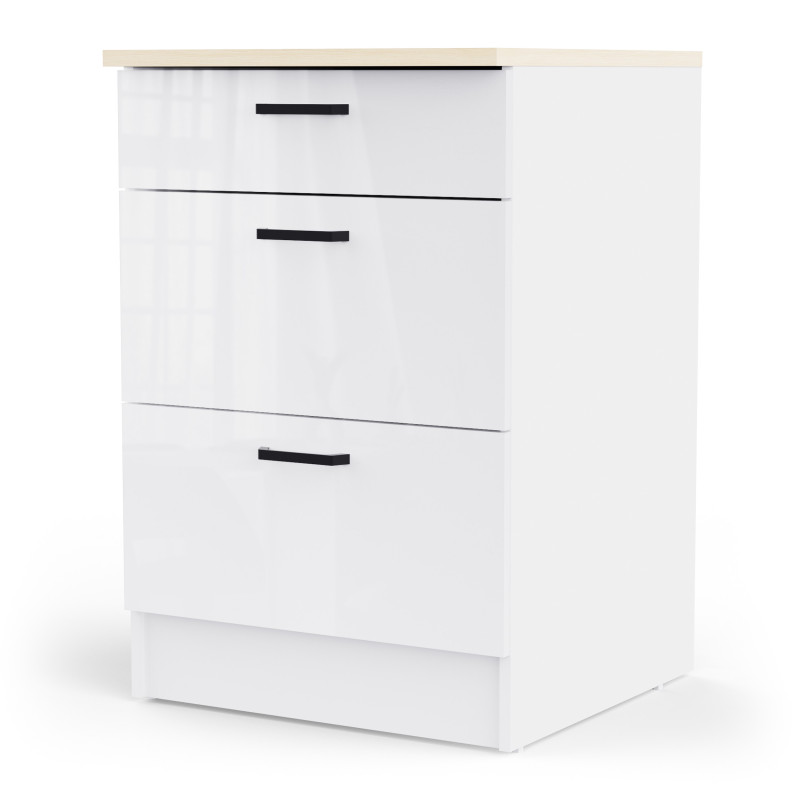 Large kitchen element with worktop surface and three drawers (#3674)