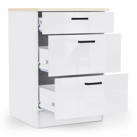 Large kitchen element with worktop surface and three drawers (#3674)