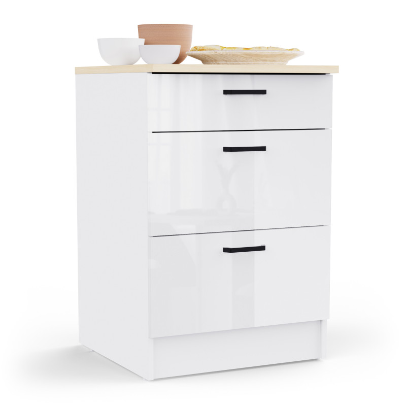 Large kitchen element with worktop surface and three drawers (#3674)