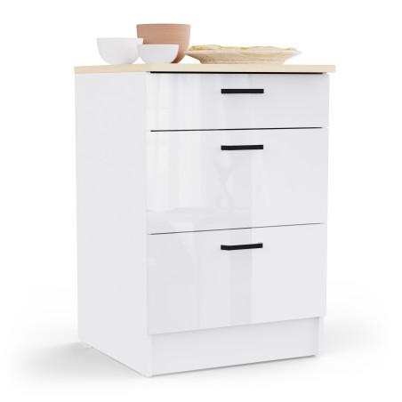 Large kitchen element with worktop surface and three drawers (#3674)