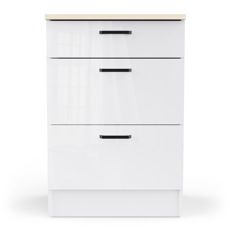 Large kitchen element with worktop surface and three drawers (#3674)