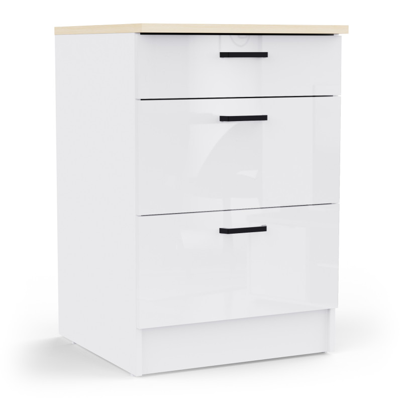 Large kitchen element with worktop surface and three drawers (#3674)