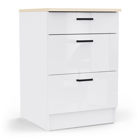 Large kitchen element with worktop surface and three drawers (#3674)